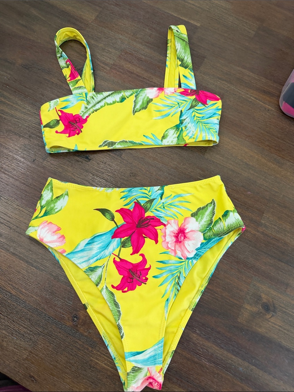 Forever 21 Yellow Tropical Floral' Bikini Set